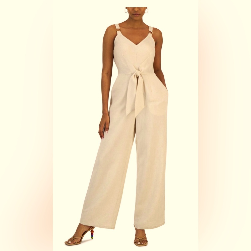 INC beige with gold sparkles jumpsuit WITH POCKETS